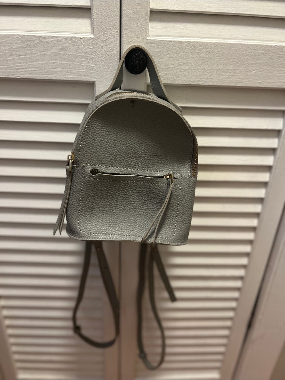 Minimal Leather Mini Backpack - Gray